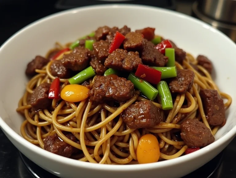 Beef Stir Fry with Noodles and Sticky Sauce