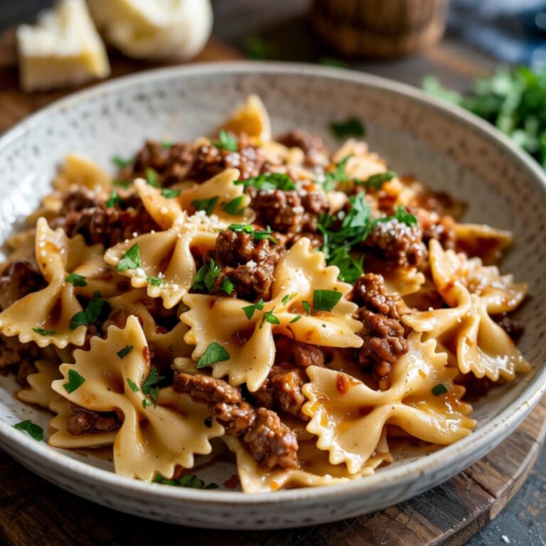 Best 30-Minute Cheesy Beef and Bowtie Pasta With Garlic Butter Sauce